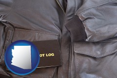 arizona an leather aviator jacket and pilot log book