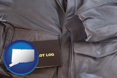 connecticut an leather aviator jacket and pilot log book
