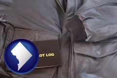washington-dc an leather aviator jacket and pilot log book