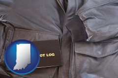 indiana an leather aviator jacket and pilot log book