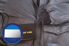 kansas an leather aviator jacket and pilot log book