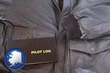 an leather aviator jacket and pilot log book - with Alaska icon
