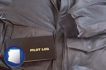 an leather aviator jacket and pilot log book - with Arizona icon