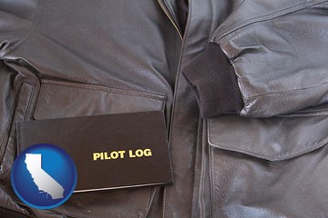 an leather aviator jacket and pilot log book - with California icon