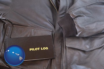 an leather aviator jacket and pilot log book - with Hawaii icon