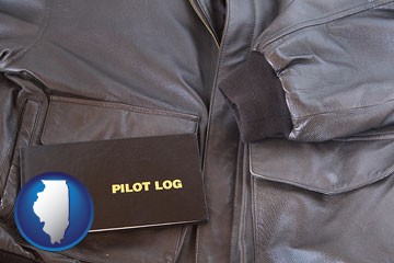 an leather aviator jacket and pilot log book - with Illinois icon