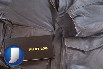 an leather aviator jacket and pilot log book - with Indiana icon