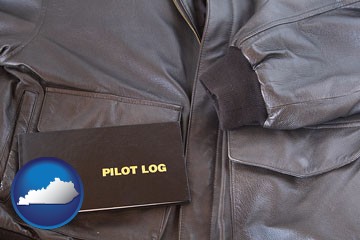 an leather aviator jacket and pilot log book - with Kentucky icon
