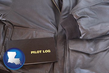 an leather aviator jacket and pilot log book - with Louisiana icon