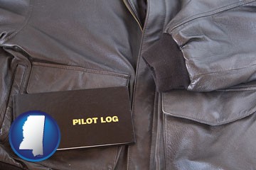 an leather aviator jacket and pilot log book - with Mississippi icon