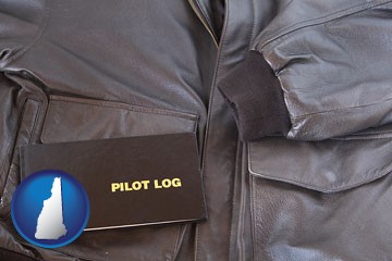 an leather aviator jacket and pilot log book - with New Hampshire icon
