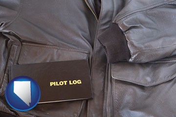 an leather aviator jacket and pilot log book - with Nevada icon