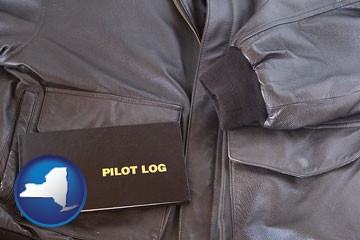 an leather aviator jacket and pilot log book - with New York icon