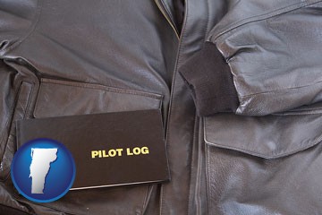 an leather aviator jacket and pilot log book - with Vermont icon