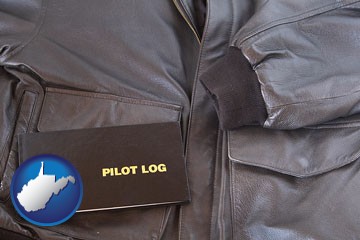an leather aviator jacket and pilot log book - with West Virginia icon